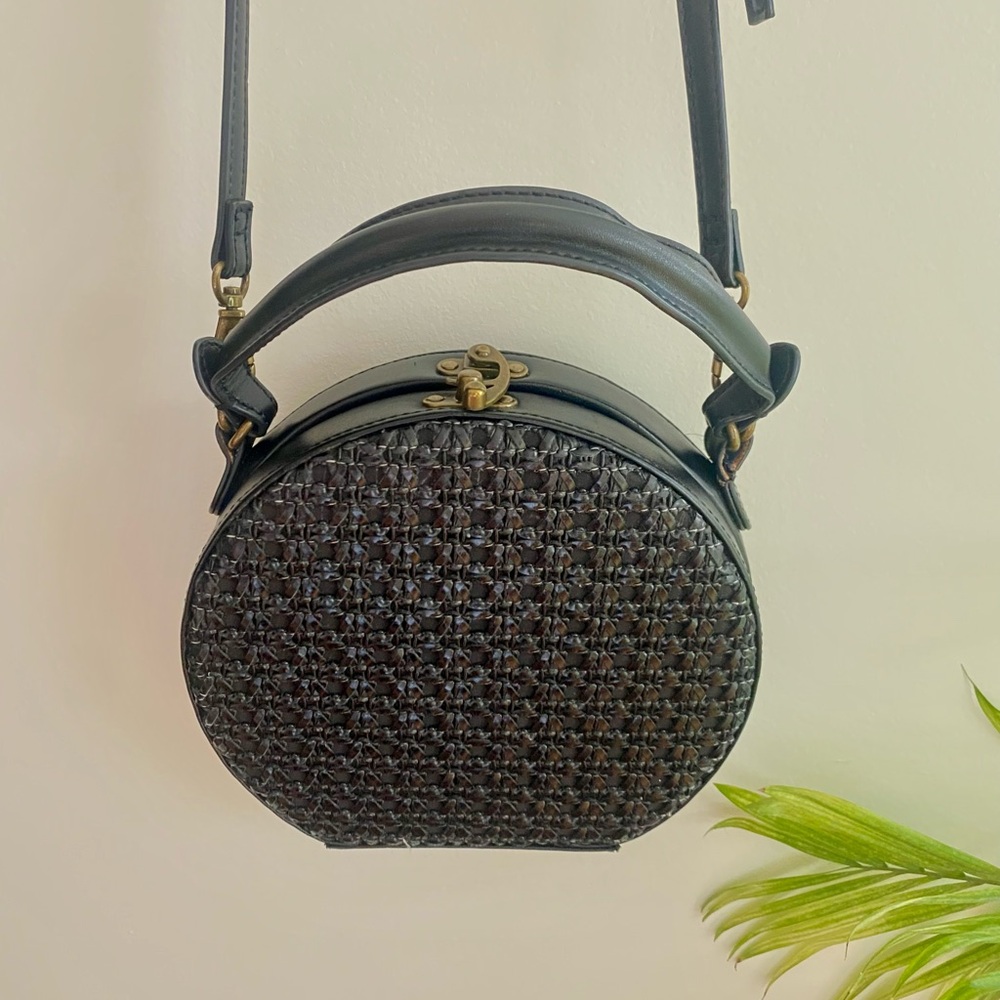 Anthropologie Woven Clamshell Circular Clutch